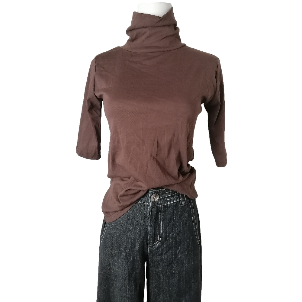 🐻 brown turtleneck short sleeve top by jiaoyi